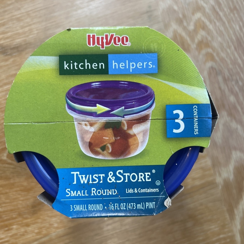 Twist & Store Containers Small‎ Round 3 Pack Containers With Lid 16 Oz New